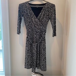 White House Black Market White x Black Polka Dot Long Sleeve Party Dress Petite‎